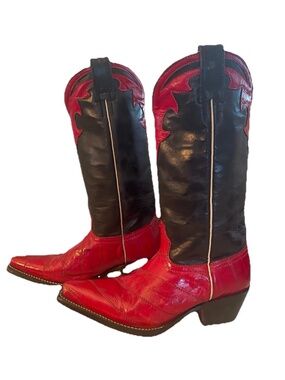 La Zafiro Western Equestrian Boots Black Red Pointed Toe Decorative Stitching